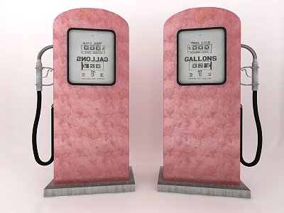 Twin Pink Public Fuel Dispensers With Gallons Display And Fuel Nozzles 3d model