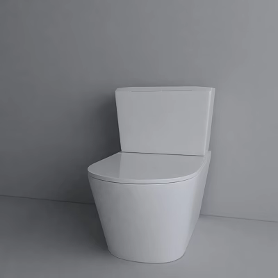 Modern White One-Piece Toilet with Sleek Design and Closed Lid in Minimalist Bathroom 3d model