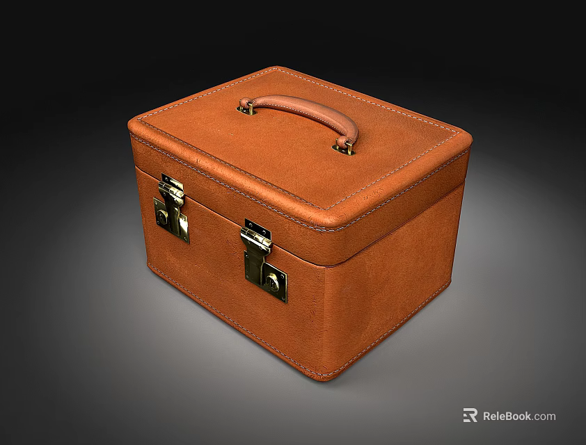 Brown Leather Case with Leather Handle and Metal Clasps Classic Design 3d model 