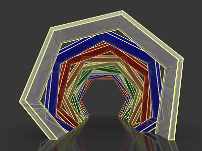 Colorful Modern Geometric Activity Passageway With Arched Multi layered Lines And Reflective Floor 3d model