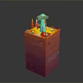 Colorful Layered 3D Structure with Top Platform UFO Red Cones and Small Fences