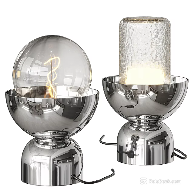 Modern Chrome Table Lamp With Metal Base And Exposed Spiral Filament Glass Shade 3d model 