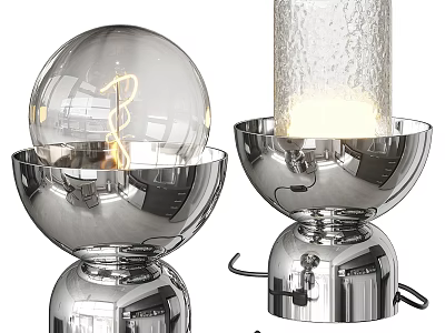 Modern Chrome Table Lamp With Metal Base And Exposed Spiral Filament Glass Shade 3d model