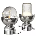 Modern Chrome Table Lamp With Metal Base And Exposed Spiral Filament Glass Shade
