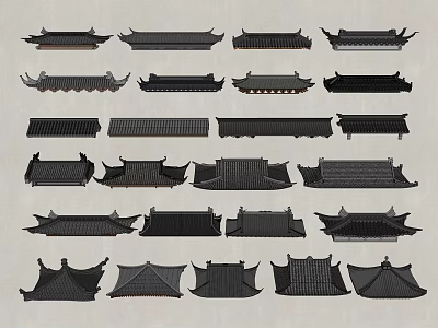 Traditional Chinese Architectural Roof Components Featuring Various Classic Styles And Designs 3d model