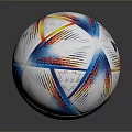 Vibrant White Soccer Ball With Blue Red Yellow Geometric Patterns And Brand Logo