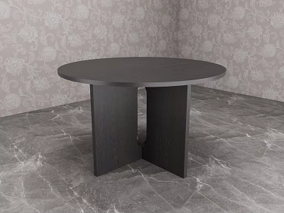 Round Black Dining Table With Unique Double Leg Design And Marble Floor 3d model