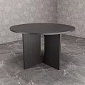 Round Black Dining Table With Unique Double Leg Design And Marble Floor 3d model