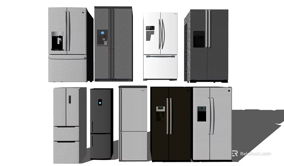 Modern Kitchen Refrigerators With Various Styles Colors And Door Configurations 3d model 