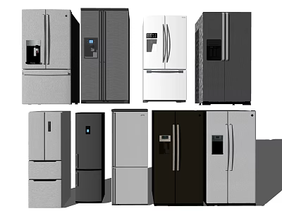 Modern Kitchen Refrigerators With Various Styles Colors And Door Configurations 3d model