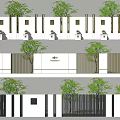 Modern Building Exterior Wall With Wooden Slats White Panels And Green Trees