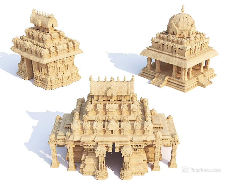 Cartoon Scenes Featuring Hindu Temple Models With Intricate Carvings And Dome Tops 3d model 