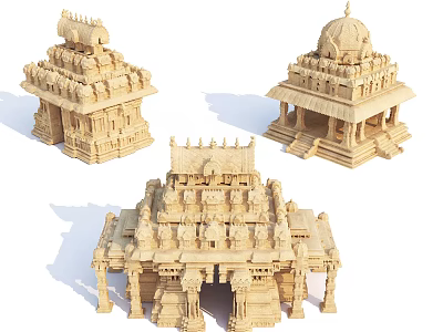 Cartoon Scenes Featuring Hindu Temple Models With Intricate Carvings And Dome Tops 3d model