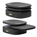 Modern Black Bedside Table With Minimalist Oval Design And Gold Handle Drawer 3d model