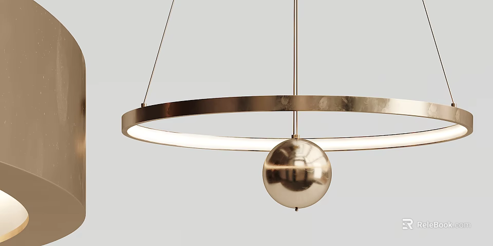 Modern Circular Ring Pendant Light With Spherical Metal Globe For Home Interior Design 3d model 
