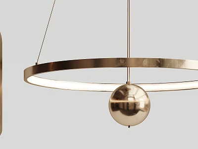 Modern Circular Ring Pendant Light With Spherical Metal Globe For Home Interior Design 3d model