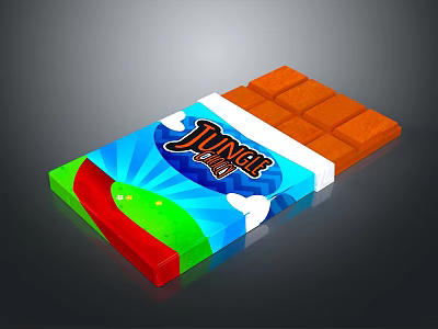Jungle Chocolate Packaging With Vibrant Blue Green Red Colors And Orange Square Blocks 3d model
