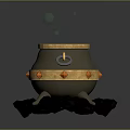 Household Cooking Cauldron On Burning Coals With Green Liquid Bubbles Red Flames And Orange Handles