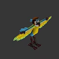Cartoon Parrot Character With Blue Yellow Wings Wearing Hat And Glasses Spread Arms