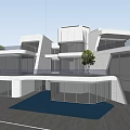 Modern Detached Villa Featuring Geometric Design Large Glass Facade And Terrace Greenery