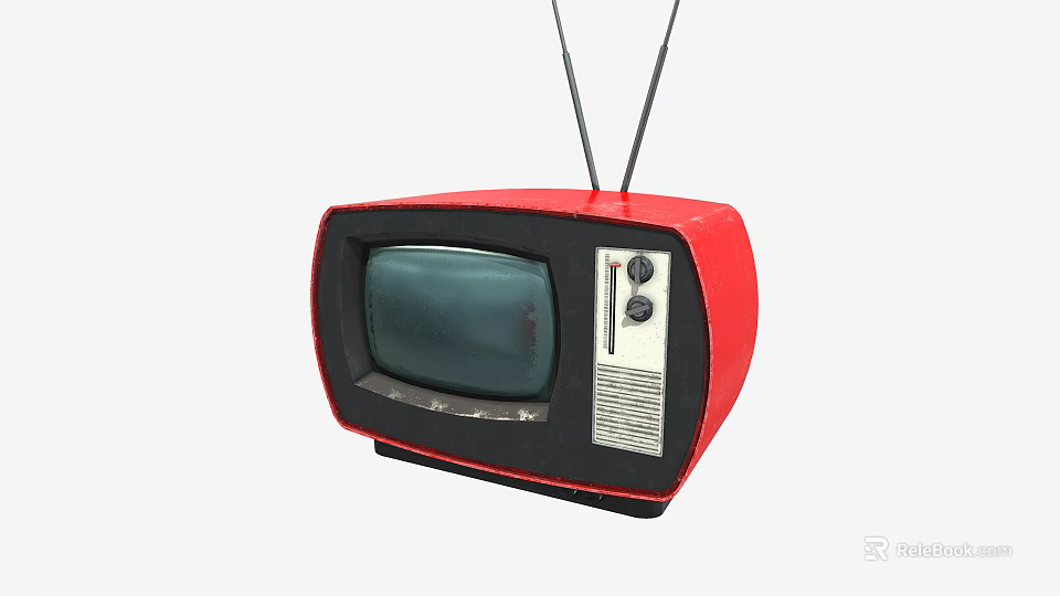 Vintage Red Television with Black Screen and Antennas Retro Design Classic Knobs Control Panel 3d model 