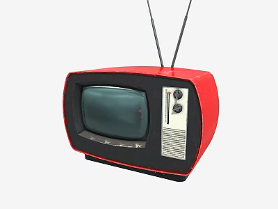 Vintage Red Television with Black Screen and Antennas Retro Design Classic Knobs Control Panel 3d model
