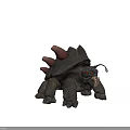 Mythical Giant Tortoise Creature With Gray Shell Red Fleshy Protrusions And Glowing Red Eyes