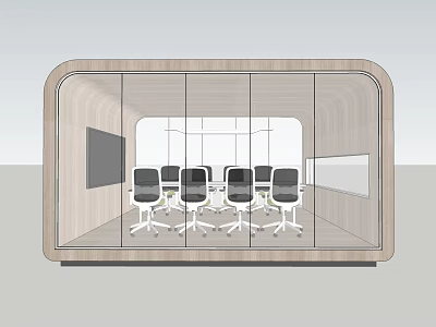 Modern Wooden Conference Table With Office Chairs In Glass Partitioned Meeting Room 3d model