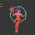 Fantasy Character And Creature With Curly Hair Red Black Outfit And Flower Wreath Hoop
