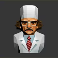 Low Poly Man in White Coat with Glasses Striped Tie and Chef Hat