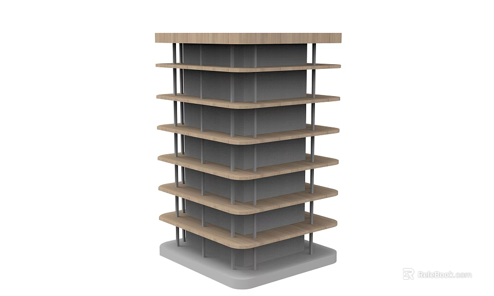 Retail Display Shelf With Multi Tiered Wooden Structure For Merchandise Storage And Exhibition 3d model 
