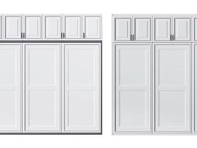 Modern White Wardrobe With Double Door Design And Upper Wall Cabinets 3d model