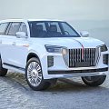 White Elegant SUV with Distinctive Front Grille and Red Accent Stripe in Mountain Gravel Setting