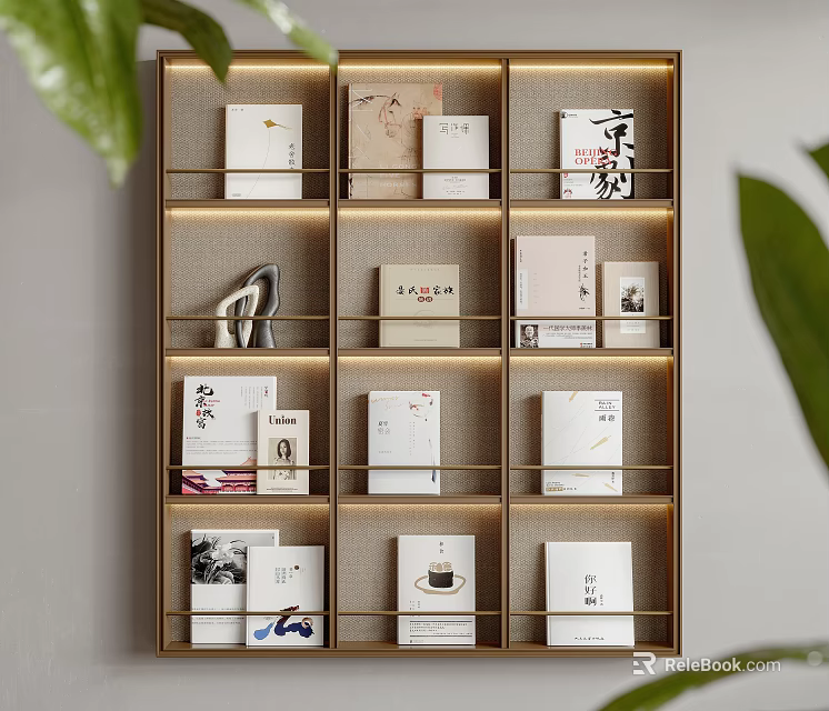 Modern Bookshelf With Multi Compartments Built in Lighting And Decorative Books Ornaments 3d model 