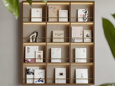 Modern Bookshelf With Multi Compartments Built in Lighting And Decorative Books Ornaments 3d model