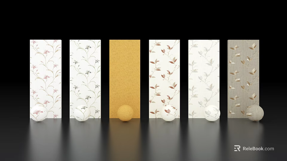 Decorative Patterned Wallpapers Display With Yellow Sphere And White Spheres 3d model 