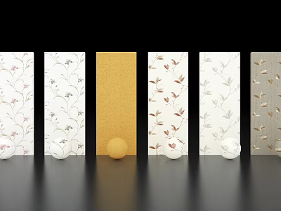 Decorative Patterned Wallpapers Display With Yellow Sphere And White Spheres 3d model