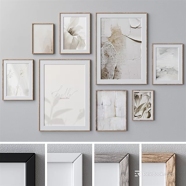 Abstract Paintings in Frames for Modern Wall Decor with Neutral Tones and Artistic Design 3d model