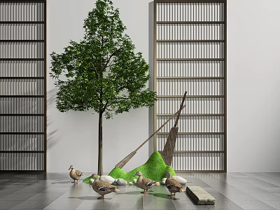 Reptile Lizard Resting On Tree Branch Near Wooden Grille Door In Indoor Area 3d model