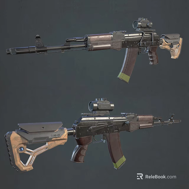 Tactical Rifles With Wooden Metal Parts Scope Magazine And Tactical Design Details 3d model 