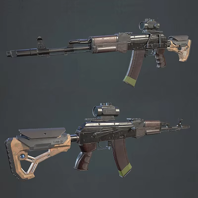 Tactical Rifles With Wooden Metal Parts Scope Magazine And Tactical Design Details 3d model