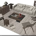 Modern Living Room Sofa Coffee Table Set With Woven Armchairs And Wooden Side Tables