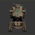 Futuristic Copper Off Road Car With Green Tarp Metal Structure Front Plow And Multiple Wheels