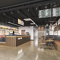 Modern Coffee Shop Interior Design With Counter Display Cases Menu Boards Tables And Bench