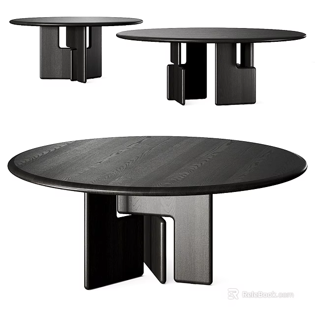 Modern Round Dark Wooden Dining Table With Unique Geometric Leg Design 3d model 