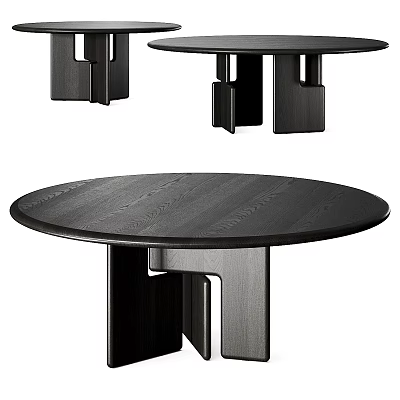 Modern Round Dark Wooden Dining Table With Unique Geometric Leg Design 3d model