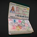 International Travel Passport Open With Multiple Visa Stamps And Personal Data Page