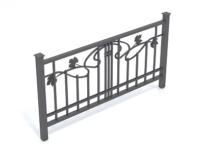 Decorative Wrought Iron Fence with Ornate Leaf Patterns and Curved Elements 3d model