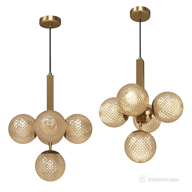 Modern Gold Multiple Spherical Chandelier With Mesh Design For Interior Decor 3d model