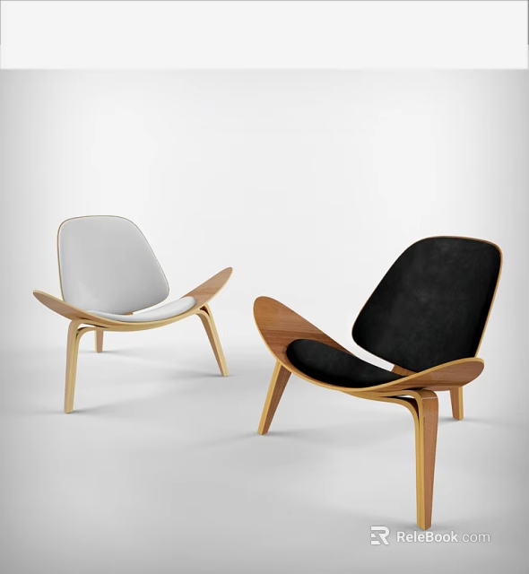 Elegant Modern Leisure Chair With Wooden Frame And Black White Upholstery Design 3d model 